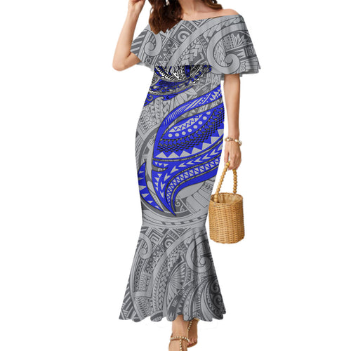 Personalised Canterbury-Bankstown Bulldogs Family Matching Mermaid Dress and Hawaiian Shirt Polynesian Tribal Art Style With Powerful Bulldog Mascot