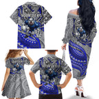 Personalised Canterbury-Bankstown Bulldogs Family Matching Off The Shoulder Long Sleeve Dress and Hawaiian Shirt Polynesian Tribal Art Style With Powerful Bulldog Mascot