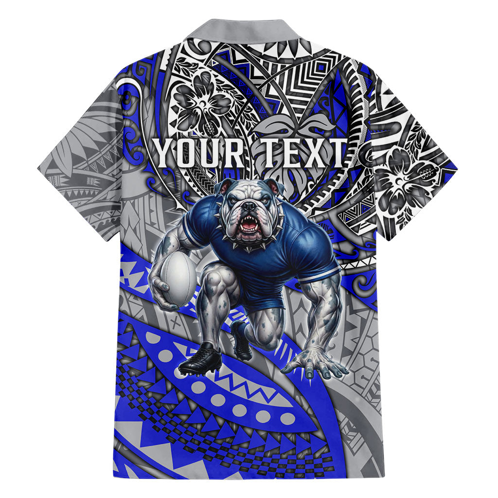 Personalised Canterbury-Bankstown Bulldogs Family Matching Off The Shoulder Long Sleeve Dress and Hawaiian Shirt Polynesian Tribal Art Style With Powerful Bulldog Mascot
