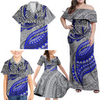 Personalised Canterbury-Bankstown Bulldogs Family Matching Off Shoulder Maxi Dress and Hawaiian Shirt Polynesian Tribal Art Style With Powerful Bulldog Mascot