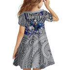 Personalised Canterbury-Bankstown Bulldogs Family Matching Off Shoulder Short Dress and Hawaiian Shirt Polynesian Tribal Art Style With Powerful Bulldog Mascot