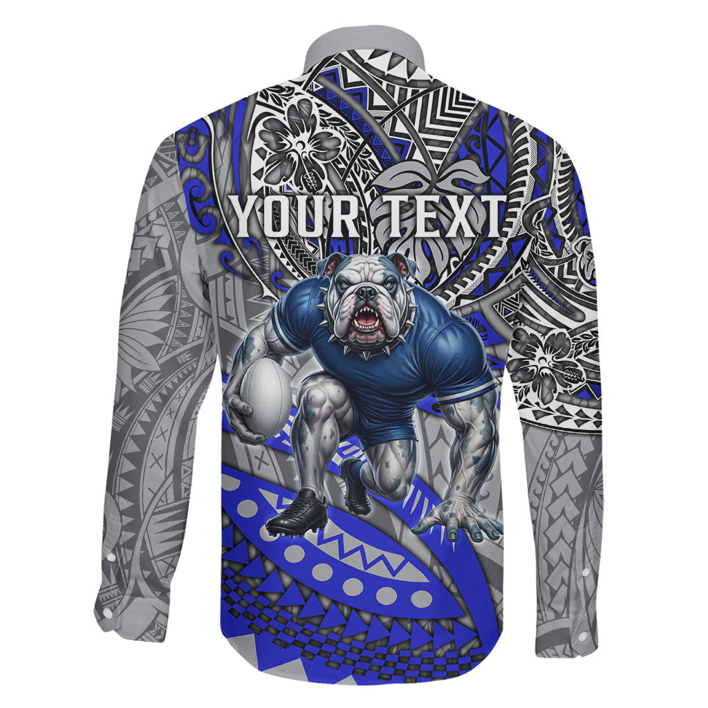Personalised Canterbury-Bankstown Bulldogs Family Matching Off Shoulder Short Dress and Hawaiian Shirt Polynesian Tribal Art Style With Powerful Bulldog Mascot