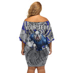 Personalised Canterbury-Bankstown Bulldogs Family Matching Off Shoulder Short Dress and Hawaiian Shirt Polynesian Tribal Art Style With Powerful Bulldog Mascot