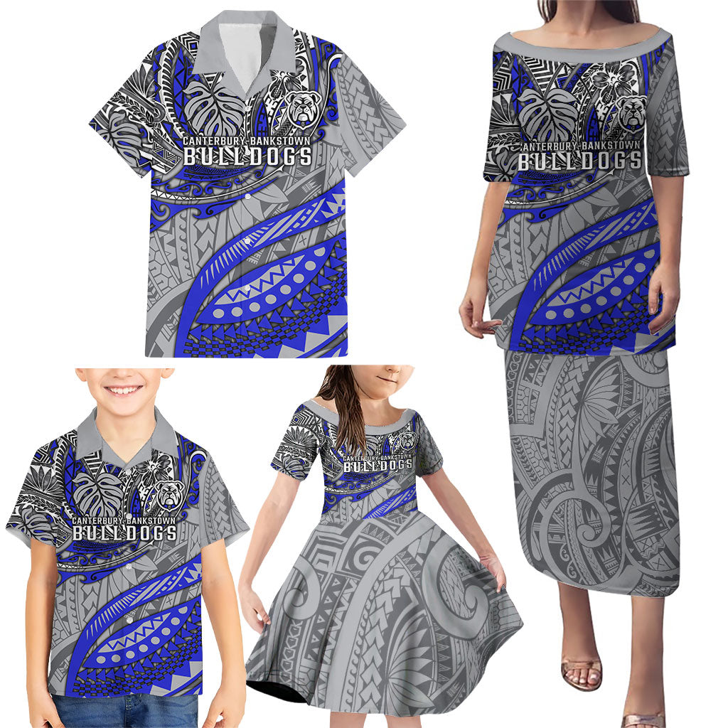 Personalised Canterbury-Bankstown Bulldogs Family Matching Puletasi and Hawaiian Shirt Polynesian Tribal Art Style With Powerful Bulldog Mascot