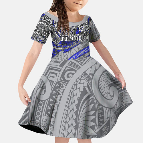 Personalised Canterbury-Bankstown Bulldogs Family Matching Puletasi and Hawaiian Shirt Polynesian Tribal Art Style With Powerful Bulldog Mascot