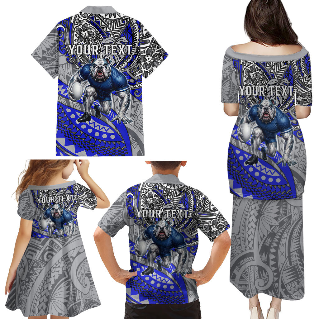 Personalised Canterbury-Bankstown Bulldogs Family Matching Puletasi and Hawaiian Shirt Polynesian Tribal Art Style With Powerful Bulldog Mascot