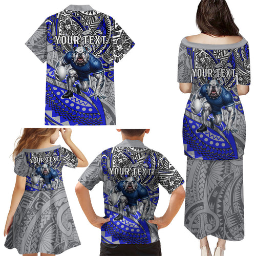 Personalised Canterbury-Bankstown Bulldogs Family Matching Puletasi and Hawaiian Shirt Polynesian Tribal Art Style With Powerful Bulldog Mascot