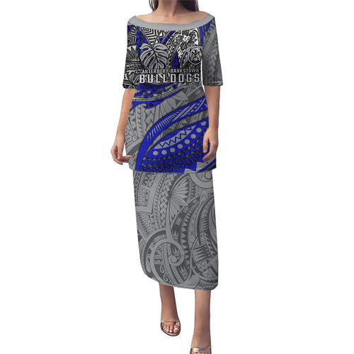 Personalised Canterbury-Bankstown Bulldogs Family Matching Puletasi and Hawaiian Shirt Polynesian Tribal Art Style With Powerful Bulldog Mascot