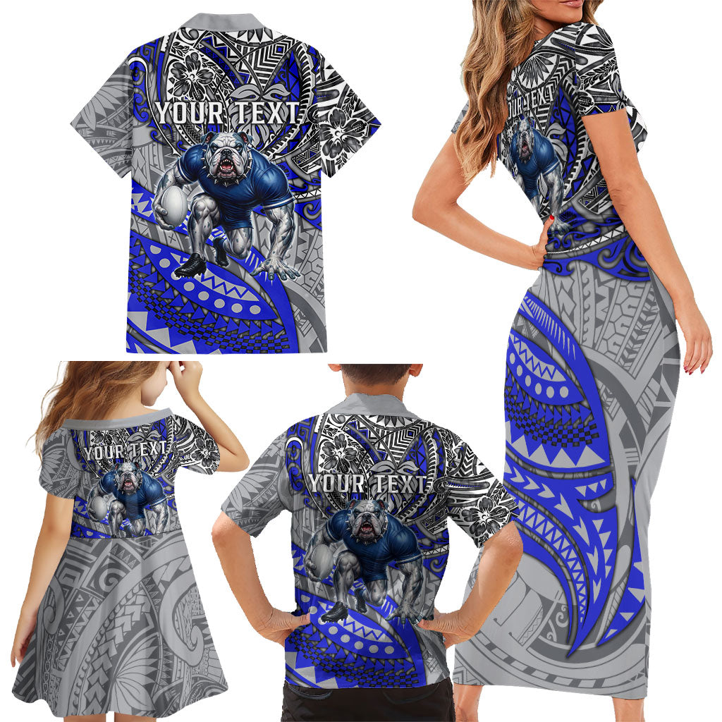 Personalised Canterbury-Bankstown Bulldogs Family Matching Short Sleeve Bodycon Dress and Hawaiian Shirt Polynesian Tribal Art Style With Powerful Bulldog Mascot