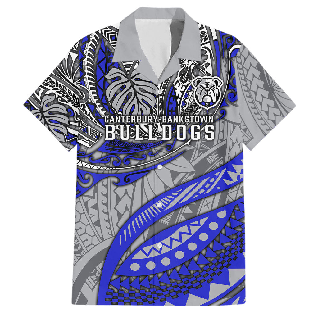 Personalised Canterbury-Bankstown Bulldogs Family Matching Short Sleeve Bodycon Dress and Hawaiian Shirt Polynesian Tribal Art Style With Powerful Bulldog Mascot