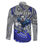 Personalised Canterbury-Bankstown Bulldogs Family Matching Short Sleeve Bodycon Dress and Hawaiian Shirt Polynesian Tribal Art Style With Powerful Bulldog Mascot