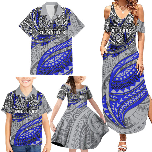 Personalised Canterbury-Bankstown Bulldogs Family Matching Summer Maxi Dress and Hawaiian Shirt Polynesian Tribal Art Style With Powerful Bulldog Mascot