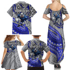 Personalised Canterbury-Bankstown Bulldogs Family Matching Summer Maxi Dress and Hawaiian Shirt Polynesian Tribal Art Style With Powerful Bulldog Mascot