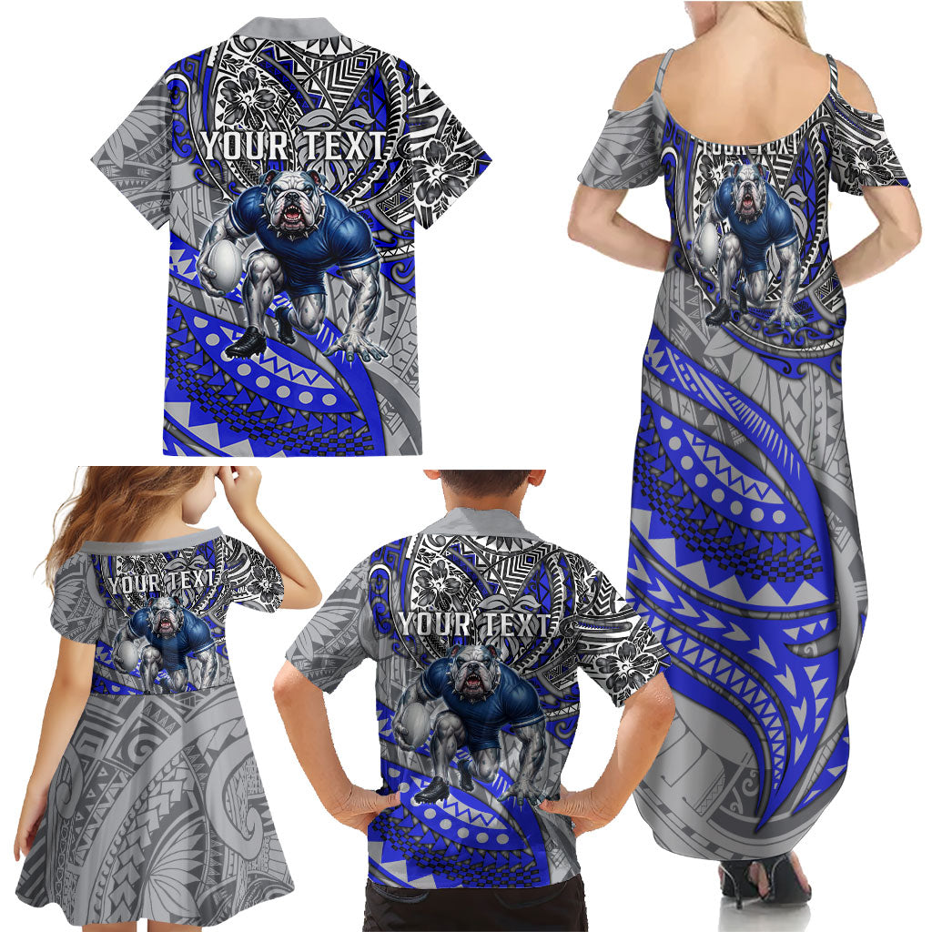 Personalised Canterbury-Bankstown Bulldogs Family Matching Summer Maxi Dress and Hawaiian Shirt Polynesian Tribal Art Style With Powerful Bulldog Mascot