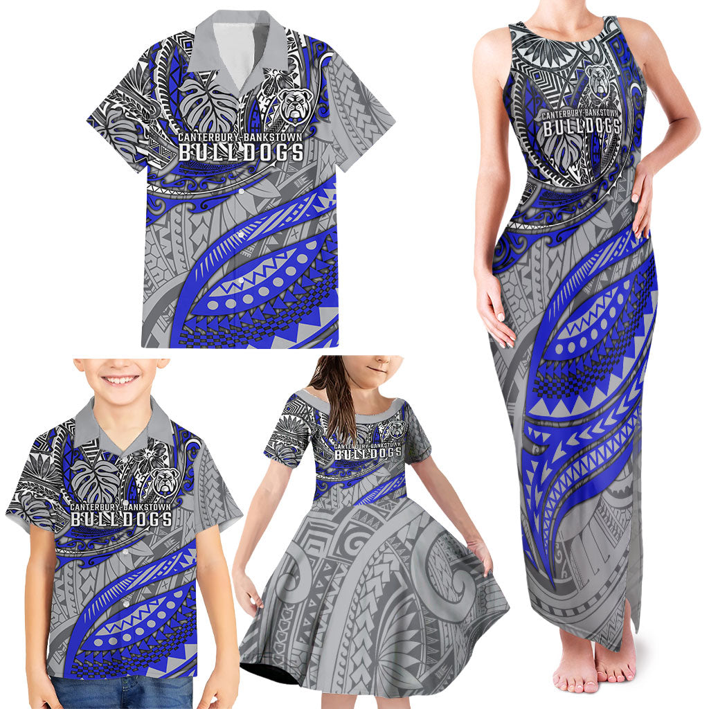 Personalised Canterbury-Bankstown Bulldogs Family Matching Tank Maxi Dress and Hawaiian Shirt Polynesian Tribal Art Style With Powerful Bulldog Mascot