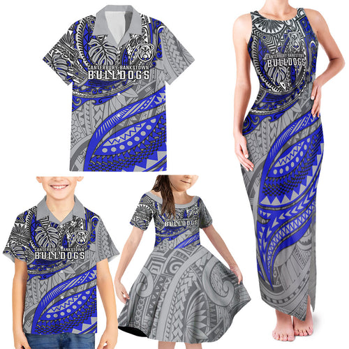 Personalised Canterbury-Bankstown Bulldogs Family Matching Tank Maxi Dress and Hawaiian Shirt Polynesian Tribal Art Style With Powerful Bulldog Mascot