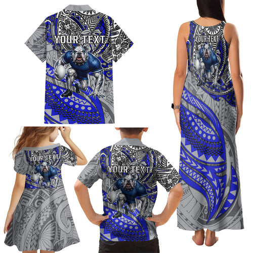 Personalised Canterbury-Bankstown Bulldogs Family Matching Tank Maxi Dress and Hawaiian Shirt Polynesian Tribal Art Style With Powerful Bulldog Mascot