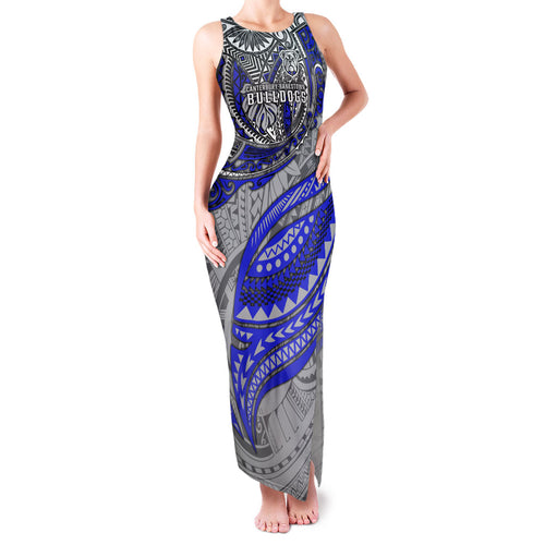 Personalised Canterbury-Bankstown Bulldogs Family Matching Tank Maxi Dress and Hawaiian Shirt Polynesian Tribal Art Style With Powerful Bulldog Mascot