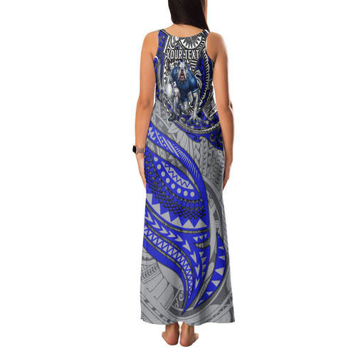 Personalised Canterbury-Bankstown Bulldogs Family Matching Tank Maxi Dress and Hawaiian Shirt Polynesian Tribal Art Style With Powerful Bulldog Mascot