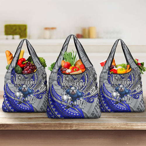 Personalised Canterbury-Bankstown Bulldogs Grocery Bag Polynesian Tribal Art Style With Powerful Bulldog Mascot