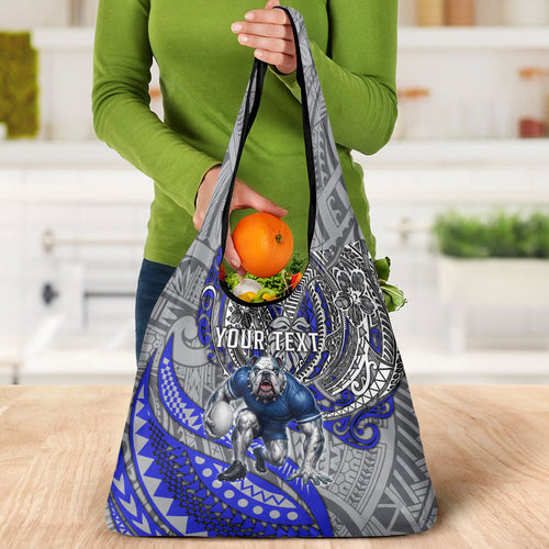 Personalised Canterbury-Bankstown Bulldogs Grocery Bag Polynesian Tribal Art Style With Powerful Bulldog Mascot