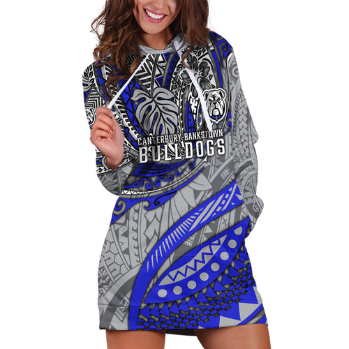 Personalised Canterbury-Bankstown Bulldogs Hoodie Dress Polynesian Tribal Art Style With Powerful Bulldog Mascot