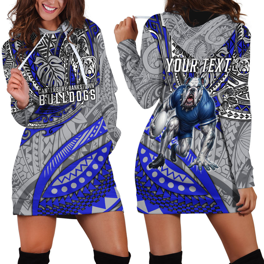 Personalised Canterbury-Bankstown Bulldogs Hoodie Dress Polynesian Tribal Art Style With Powerful Bulldog Mascot
