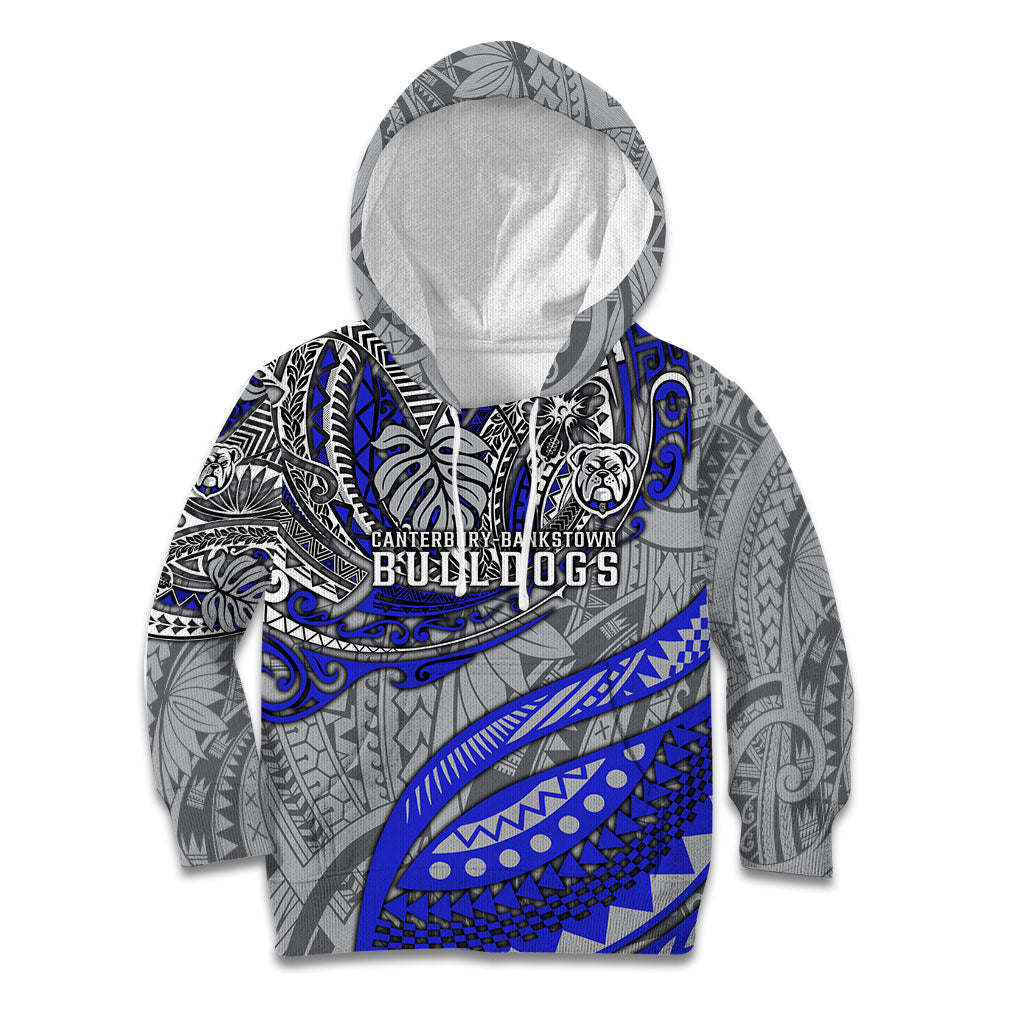 Personalised Canterbury-Bankstown Bulldogs Kid Hoodie Polynesian Tribal Art Style With Powerful Bulldog Mascot