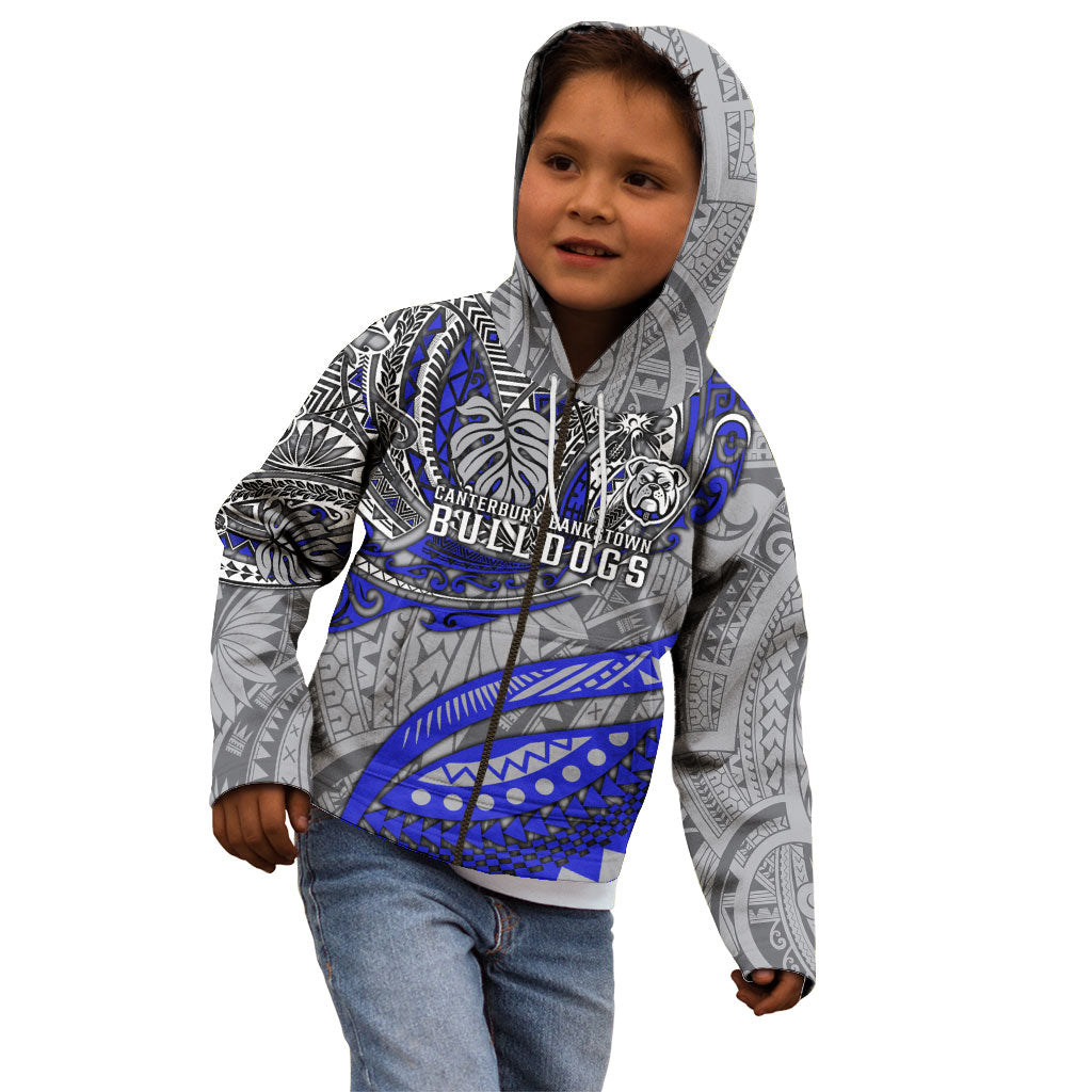 Personalised Canterbury-Bankstown Bulldogs Kid Hoodie Polynesian Tribal Art Style With Powerful Bulldog Mascot