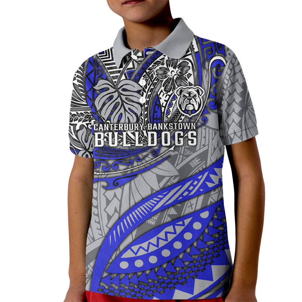 Personalised Canterbury-Bankstown Bulldogs Kid Polo Shirt Polynesian Tribal Art Style With Powerful Bulldog Mascot