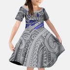 Personalised Canterbury-Bankstown Bulldogs Kid Short Sleeve Dress Polynesian Tribal Art Style With Powerful Bulldog Mascot