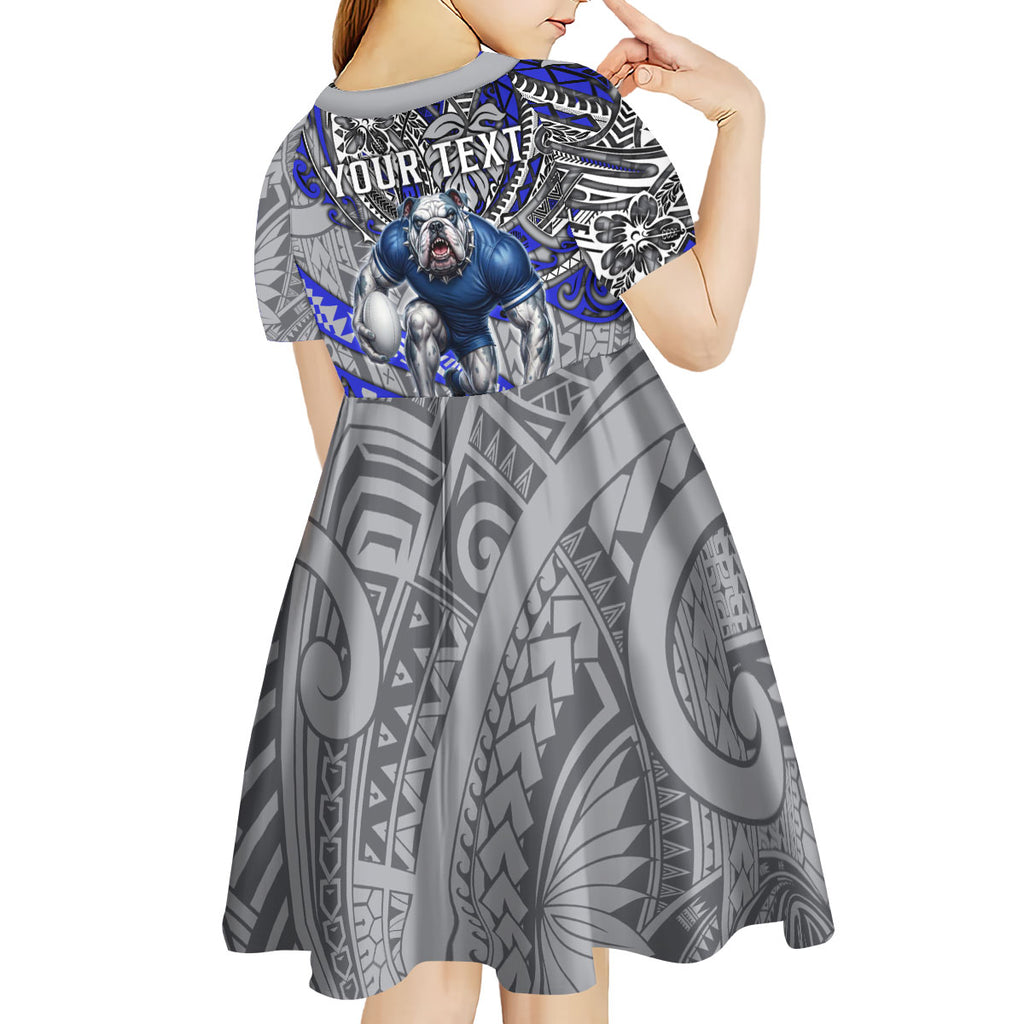 Personalised Canterbury-Bankstown Bulldogs Kid Short Sleeve Dress Polynesian Tribal Art Style With Powerful Bulldog Mascot