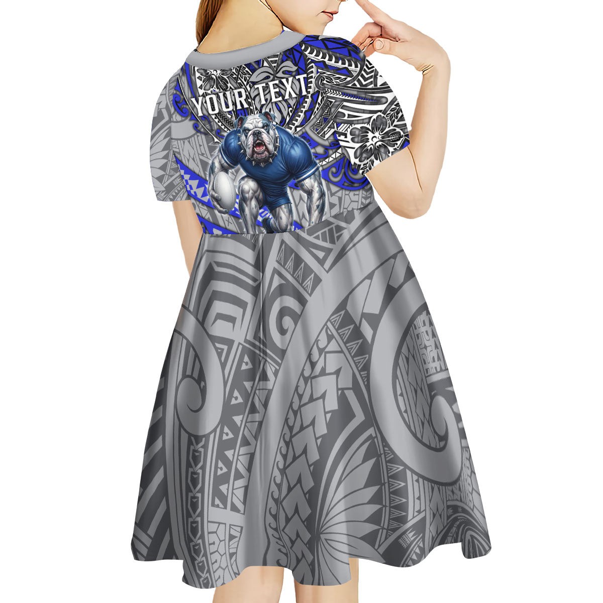 Personalised Canterbury-Bankstown Bulldogs Kid Short Sleeve Dress Polynesian Tribal Art Style With Powerful Bulldog Mascot