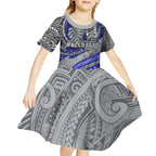 Personalised Canterbury-Bankstown Bulldogs Kid Short Sleeve Dress Polynesian Tribal Art Style With Powerful Bulldog Mascot