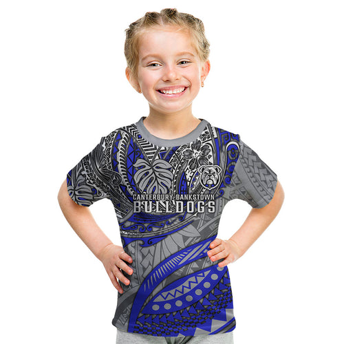 Personalised Canterbury-Bankstown Bulldogs Kid T Shirt Polynesian Tribal Art Style With Powerful Bulldog Mascot