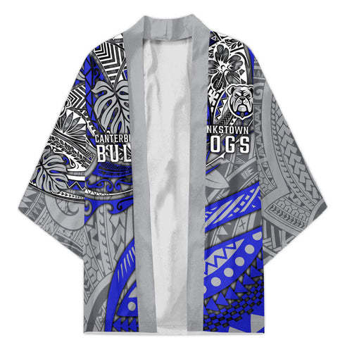 Personalised Canterbury-Bankstown Bulldogs Kimono Polynesian Tribal Art Style With Powerful Bulldog Mascot