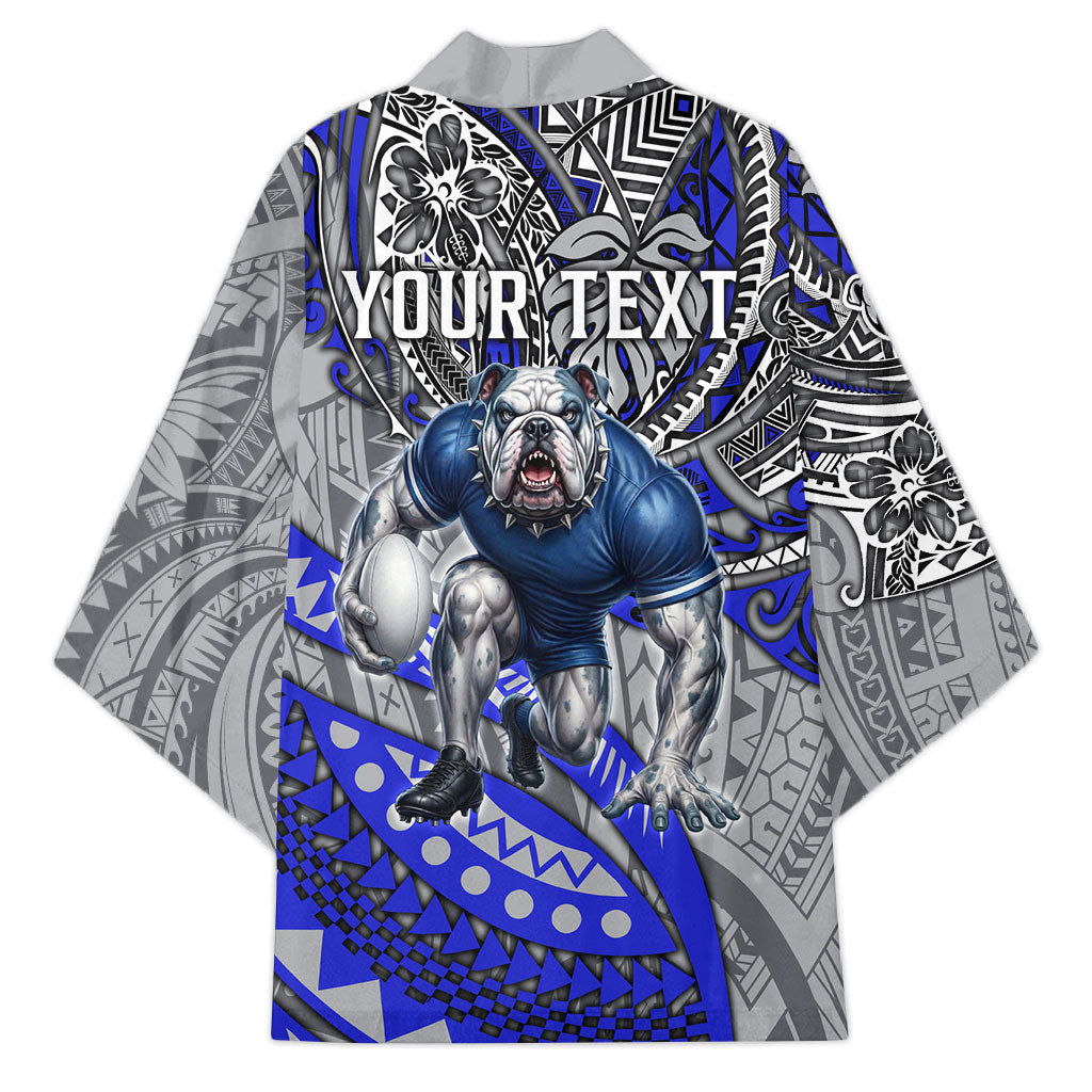 Personalised Canterbury-Bankstown Bulldogs Kimono Polynesian Tribal Art Style With Powerful Bulldog Mascot
