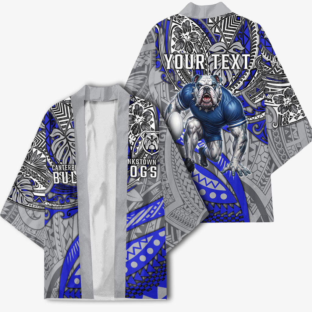 Personalised Canterbury-Bankstown Bulldogs Kimono Polynesian Tribal Art Style With Powerful Bulldog Mascot