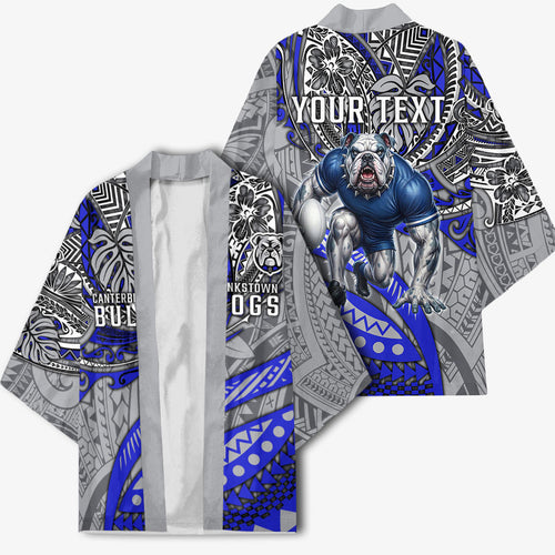 Personalised Canterbury-Bankstown Bulldogs Kimono Polynesian Tribal Art Style With Powerful Bulldog Mascot