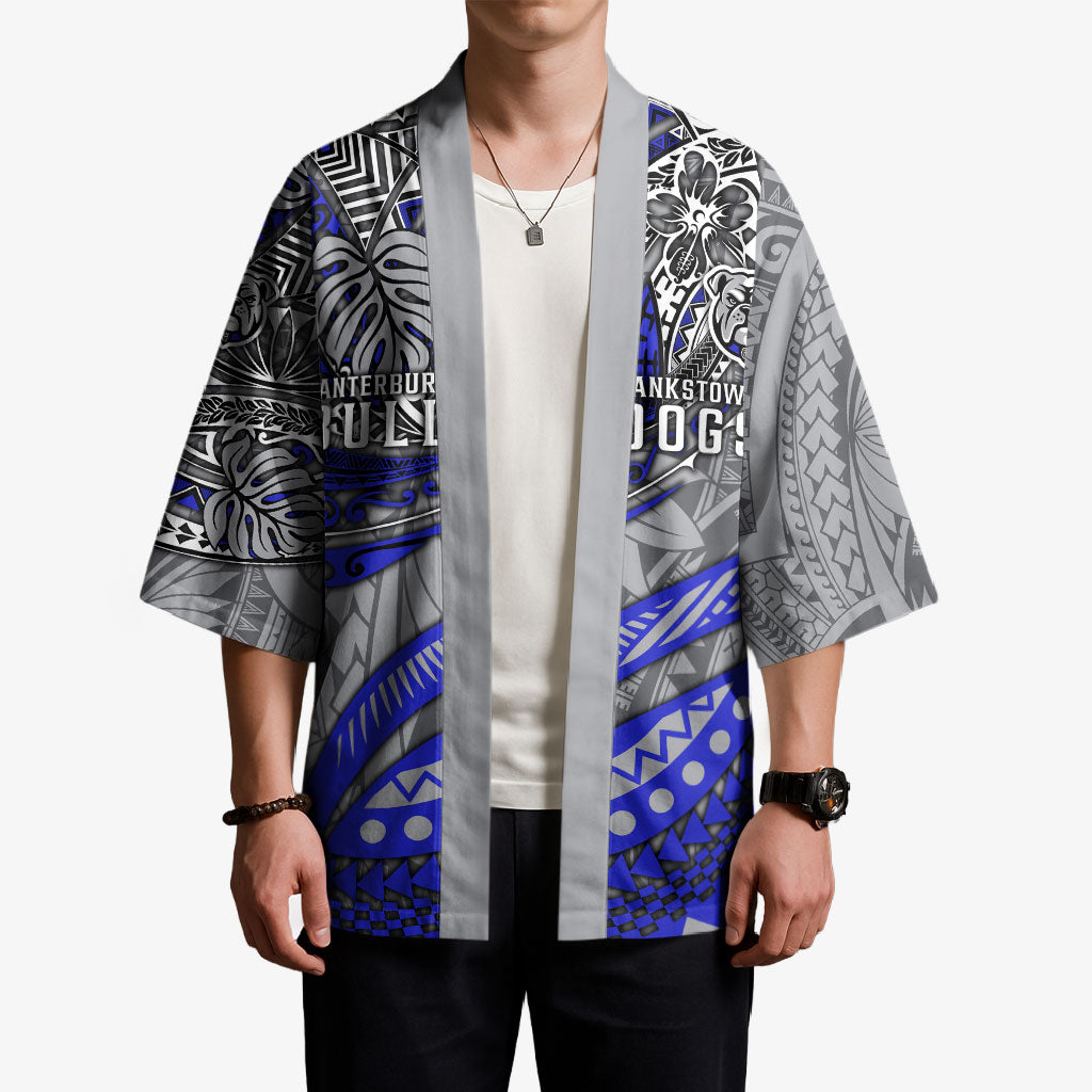 Personalised Canterbury-Bankstown Bulldogs Kimono Polynesian Tribal Art Style With Powerful Bulldog Mascot