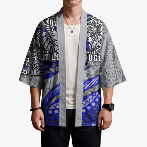 Personalised Canterbury-Bankstown Bulldogs Kimono Polynesian Tribal Art Style With Powerful Bulldog Mascot