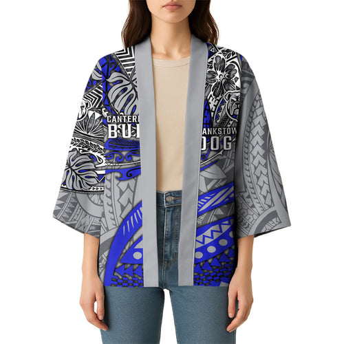 Personalised Canterbury-Bankstown Bulldogs Kimono Polynesian Tribal Art Style With Powerful Bulldog Mascot