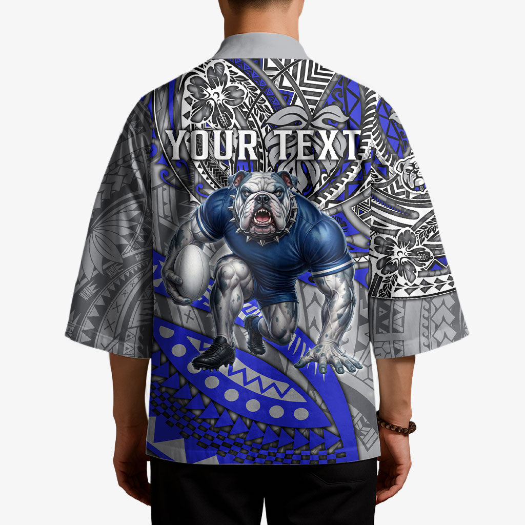Personalised Canterbury-Bankstown Bulldogs Kimono Polynesian Tribal Art Style With Powerful Bulldog Mascot