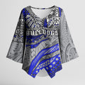 Personalised Canterbury-Bankstown Bulldogs Kimono Sleeve Blouse Polynesian Tribal Art Style With Powerful Bulldog Mascot