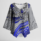 Personalised Canterbury-Bankstown Bulldogs Kimono Sleeve Blouse Polynesian Tribal Art Style With Powerful Bulldog Mascot
