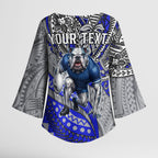 Personalised Canterbury-Bankstown Bulldogs Kimono Sleeve Blouse Polynesian Tribal Art Style With Powerful Bulldog Mascot