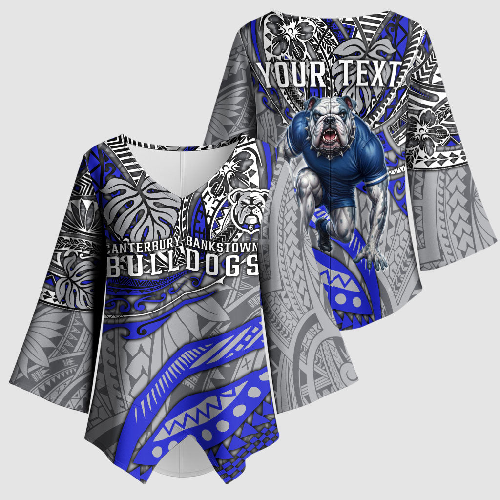 Personalised Canterbury-Bankstown Bulldogs Kimono Sleeve Blouse Polynesian Tribal Art Style With Powerful Bulldog Mascot