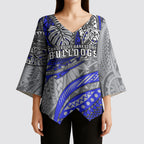Personalised Canterbury-Bankstown Bulldogs Kimono Sleeve Blouse Polynesian Tribal Art Style With Powerful Bulldog Mascot