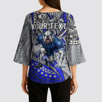 Personalised Canterbury-Bankstown Bulldogs Kimono Sleeve Blouse Polynesian Tribal Art Style With Powerful Bulldog Mascot