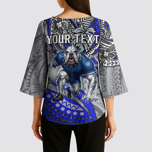 Personalised Canterbury-Bankstown Bulldogs Kimono Sleeve Blouse Polynesian Tribal Art Style With Powerful Bulldog Mascot